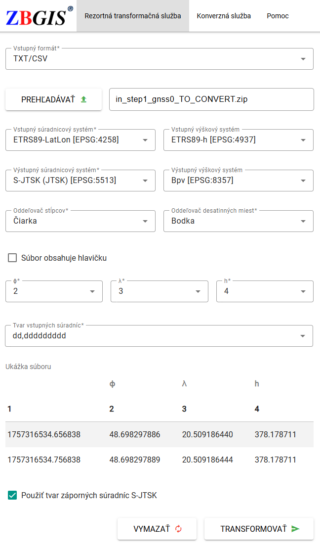 ZBGIS RTS Transformačná služba